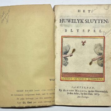 [Printed publication, 1685, Theatre] Het Huwelyk Sluyten; Blyspel, A. Magnus, Amsterdam, 1685, 84 pp.