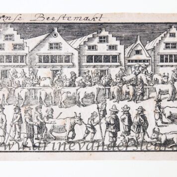 [Antique print, woodcut] HOORN, VEEMARKT, HOUTSNEDE “De Hoornse Beestemarkt”, (re-) published ca. 1776.