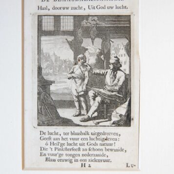 [Antique print, etching] De Blaasbalkmaaker/The Bellows Maker, published 1718.