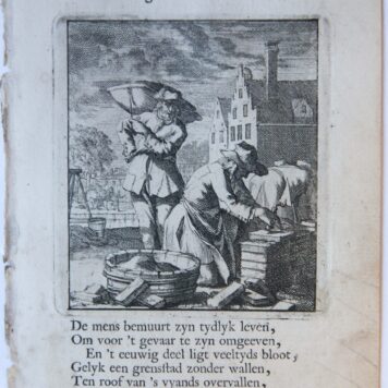 Antique print/originele prent: De Metselaar/The Bricklayer.