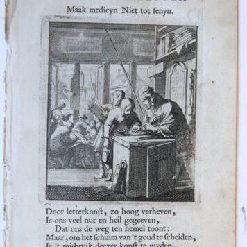 Antique print/originele prent: De Schoolmeester/The Schoolmaster.