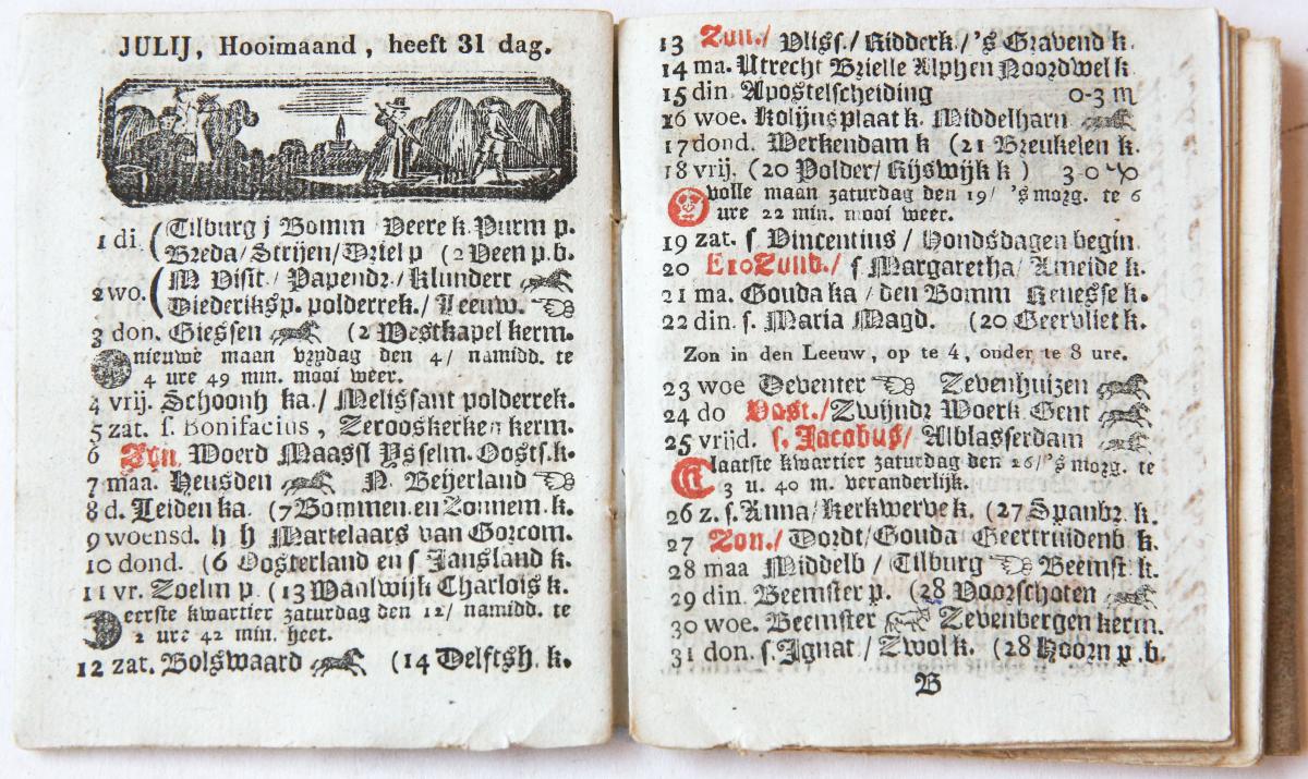 DORDRECHT--- Exemplaar van 'Van Braam's Dordrechtsche Almanak voor het jaar 1845', Dordrecht, Blussé en Van Braam [1844], gebonden in perkamenten omslag, met aantekeningen in handschrift.