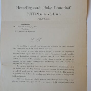 Brochure van het Herstellingsoord 'Huize Dennenhof' te Putten 1903.