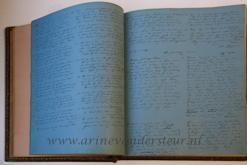 OPZOOMER--- Album 'Kleine stukjes van C.W. en A. Opzoomer'. Manuscript, 4°, geb. in fraaie leren band, ca. 1844-1856, ca. 50 pag.