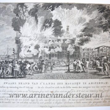 BRAND, AMSTERDAM, ZEEMAGAZIJN--- Zwaare brand van 's lands zee magazijn te Amsterdam, voorgevallen 6-7-1791. Gravure, 24x30 cm., door J.L. van Beek naar J. v. Meurs, 1791.