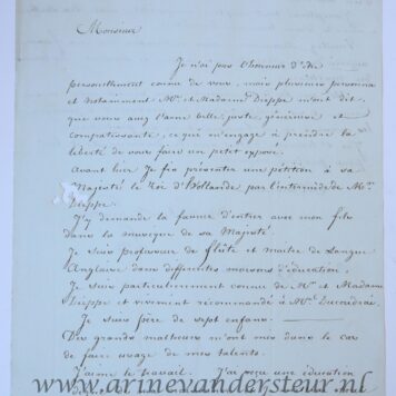 LEA, MUZIEK--- Brief van Lea, d.d. Parijs 9-6-1806, aan de grootmeester van Lodewijk Napoleon, waarbij hij zich aanbiedt als musicus aan het hof, samen met zijn zoon. 4°, 2 pag.