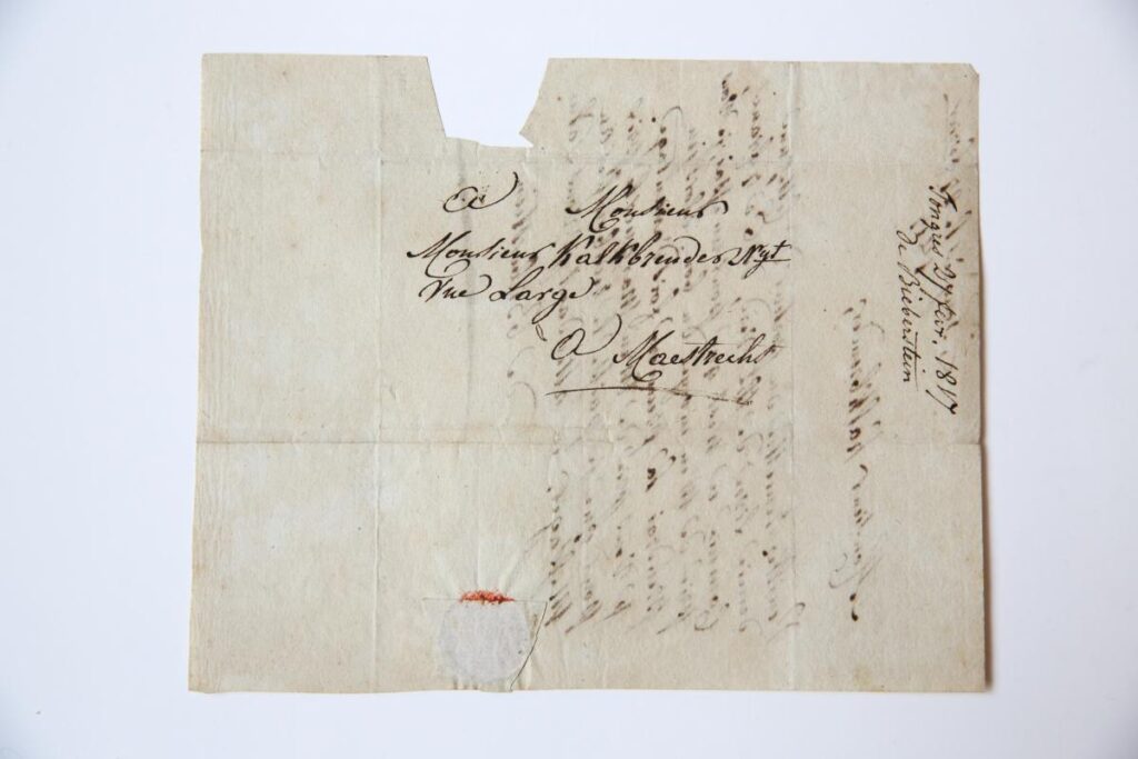 [Manuscript BIEBERSTEIN, DE; KALKBRENDER] Briefje van De Bieberstein aan de heer Kalkbrender te Maastricht, Tongeren 27 februari 1817, betreffende de levering van thee. 8o, 1 p.