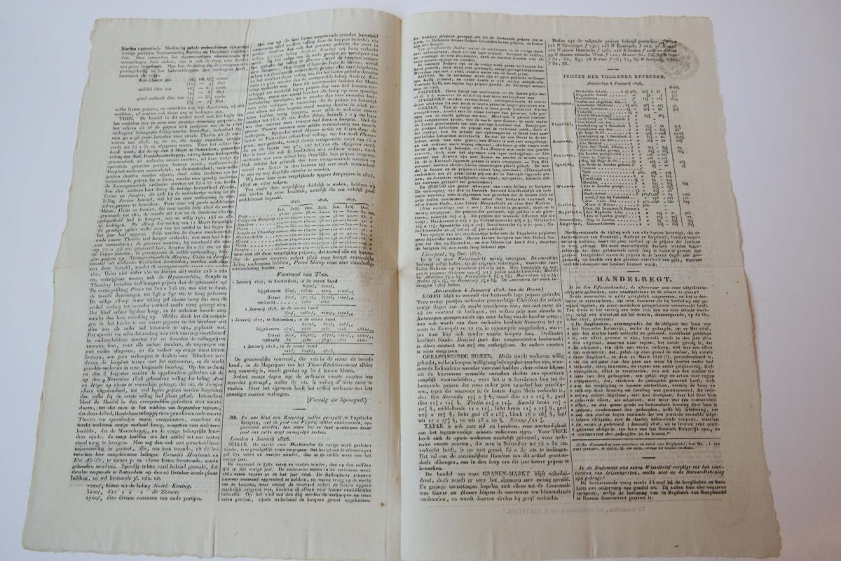 Aflevering van Algemeen Handels-blad van 5 januari 1828 met o.a. een uitvoerig artikel over West-Florida en de voordelen voor Europeanen om zich daar te vestigen. Gedrukt, folio, 4 p.
