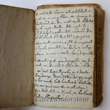HOMAN, ZUIDLAREN, ALBERDA -- Aantekeningenboekje van Jan Homan, Schults over Anlo, Gieten en Zuidlaren met recepten voor personen en vee en andere aantekeningen, 18e- eeuw. Gebonden in perkament.