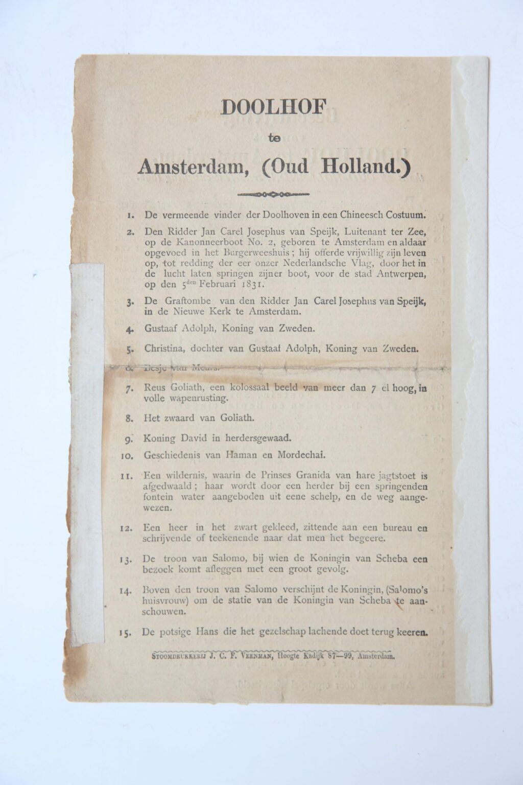 AMSTERDAM, DOOLHOF/Labyrinth AAN PRINSENGRACHT -- Dossier van een aantal brochures, een manuscript gedicht etc. betr. de beroemde Oude Doolhof aan de Prinsengracht bij de Looiersgracht te Amsterdam, 19de- eeuws.