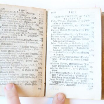 Naamregister der predikanten, zo van de Nederduitse als Walsche en Engelsche kerken... in de 7 provincien van Nederland, 's-Gravenhage, 1788, 231 + (5) pag., in perkamenten omslag.