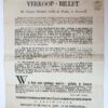 Pamphlet: Verkoop-billet. De notaris Hendrik Saakes de Walle, te Ferwerd, Benoemd door de Regtbank ter eerster Instantie resideerende te Leeuwarden, zal ten verzoeke van Freeks Jelles Miedema, Guardenier, woonachtig onder Hallum, als Eigenaar voor de eene helft; en Gjalt Andries van der War, Guardinier wonende te Britzum, in kwaliteit als toeziend Voogd, over Jan en Klaas Freeks Miedema minderjarige Kinderen zonder Bedrijf, wonende onder Hallum [...].