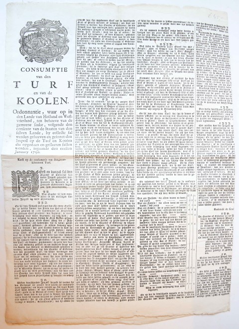 Consumptie van den Turf en van de Koolen (...) ingaande met den eersten January 1750.