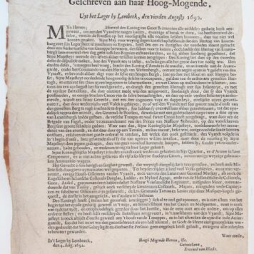 Missive van de heer van Dyckvelt, Geschreven aan haar Hoog-Mogende, Uyt het Leger by Lembeek, den vierden Augusy 1692.