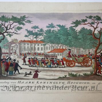 [Antique print, handcolored etching] Inhaaling van HAARE KONINGKLYK HOOGHEID... (Wilhelmina van Pruisen), published ca. 1787-1790.