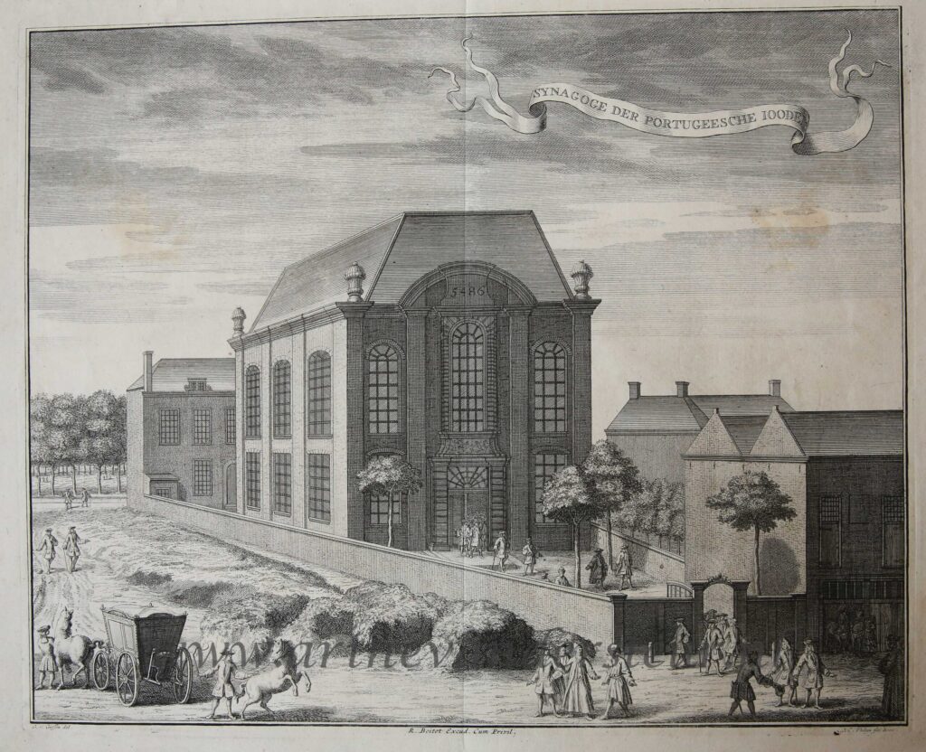 [Antique print, etching, The Hague, Den Haag] Synagoge der Portugeesche Iooden, published ca. 1735/De Portugese Synagoog in Den Haag.
