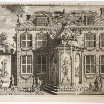 [Antique print; etching, The Hague] Vreugde tempel opgericht voor het huis van de keizerlijke ambassadeur te Den Haag..., published 1716.