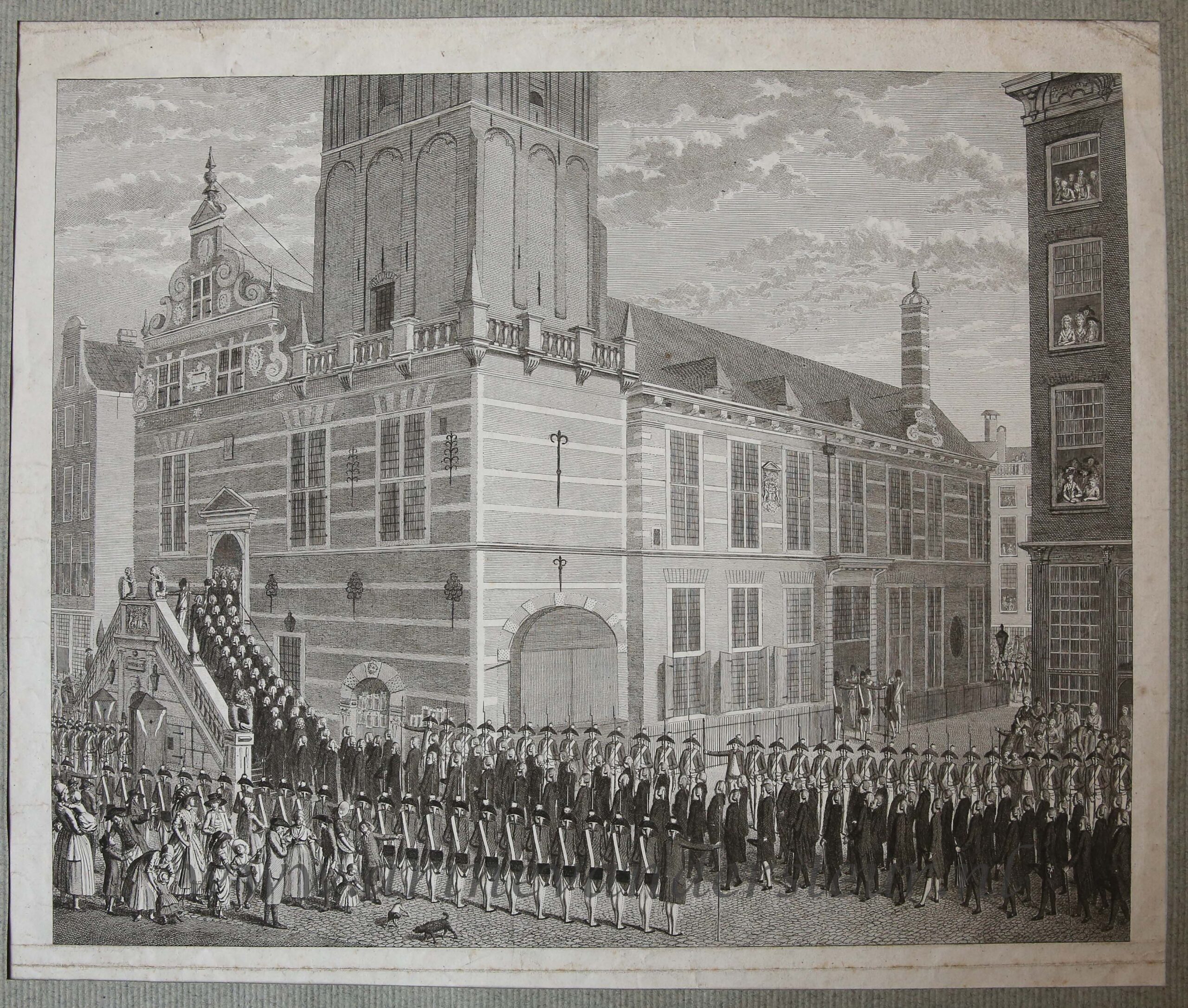[Antique print, etching] View on the old town hall (stadhuis) of Rotterdam, published in 1787.