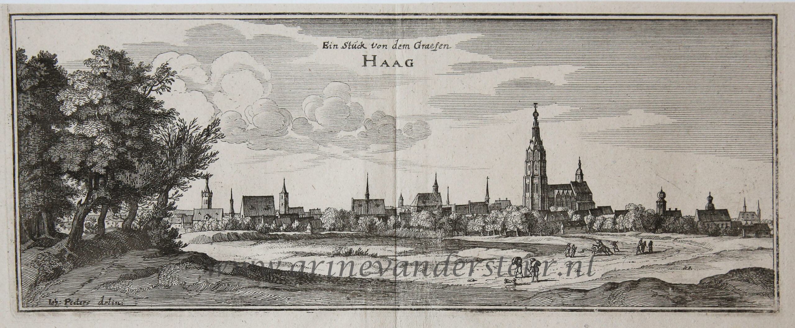 [Antique print; etching] Ein Stuck von dem Graefen HAAG (Den Haag - The Hague), published 1650.