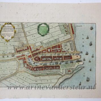 [Cartography, Antique print, handcolored etching] Map of Delftshaven, published 1652.