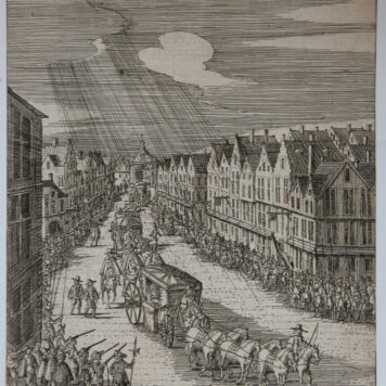 [Antique print, etching] L'e entree de la reyne dans Delft [Maria de' Medici], published 1639.