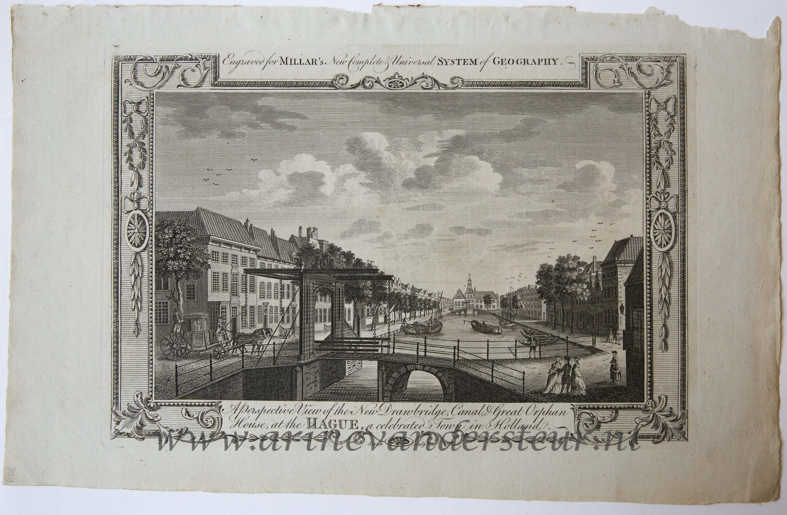 [Antique print, etching] A Perspective View of the New Drawbridge Canal and Great Orphan House at The Hague a celebrated Town in Holland (Bierkade Den Haag), published 1782.