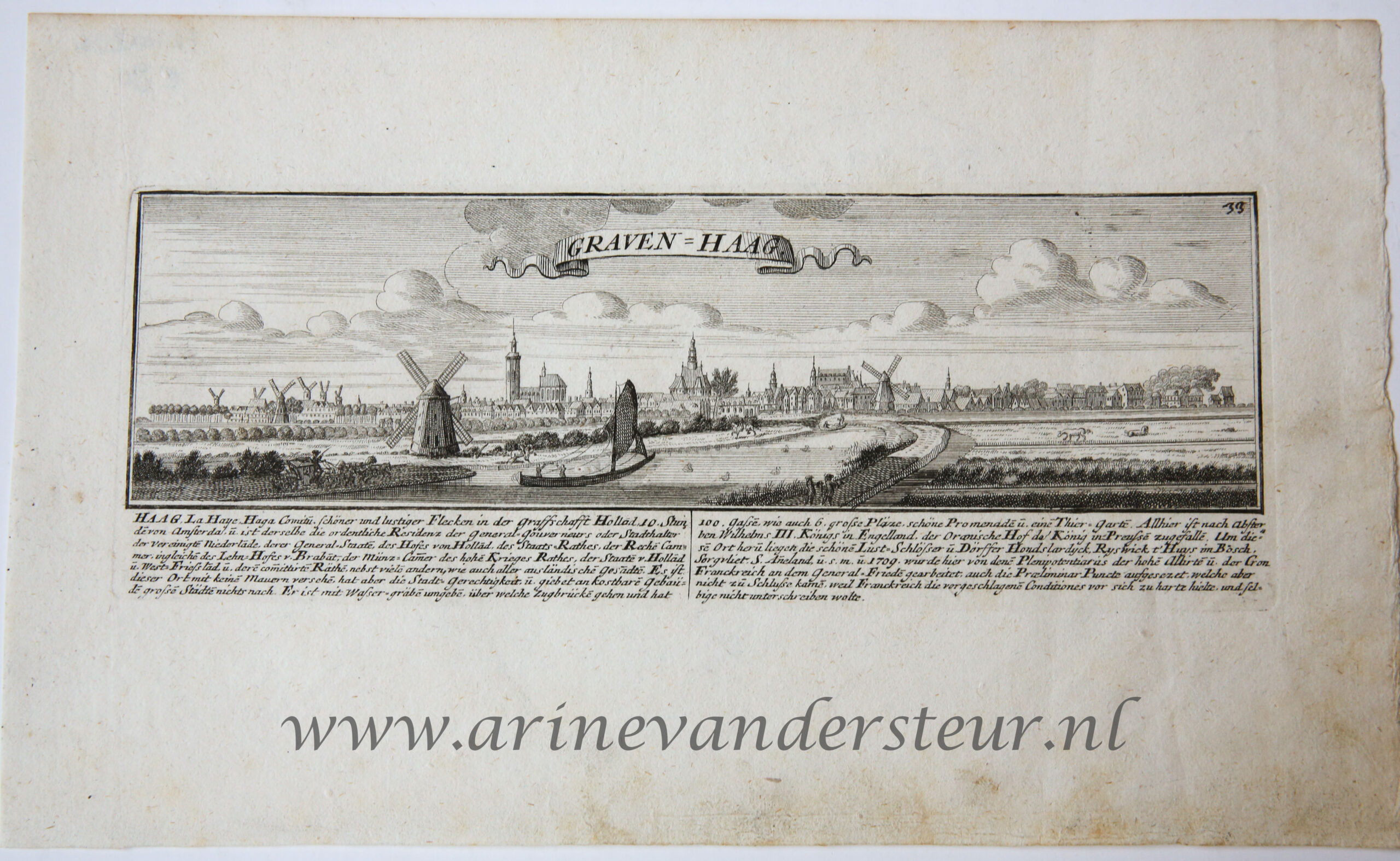 [Antique print, etching, The Hague] GRAVEN-HAAG ('s-Gravenhage, Den Haag), published ca. 1720.