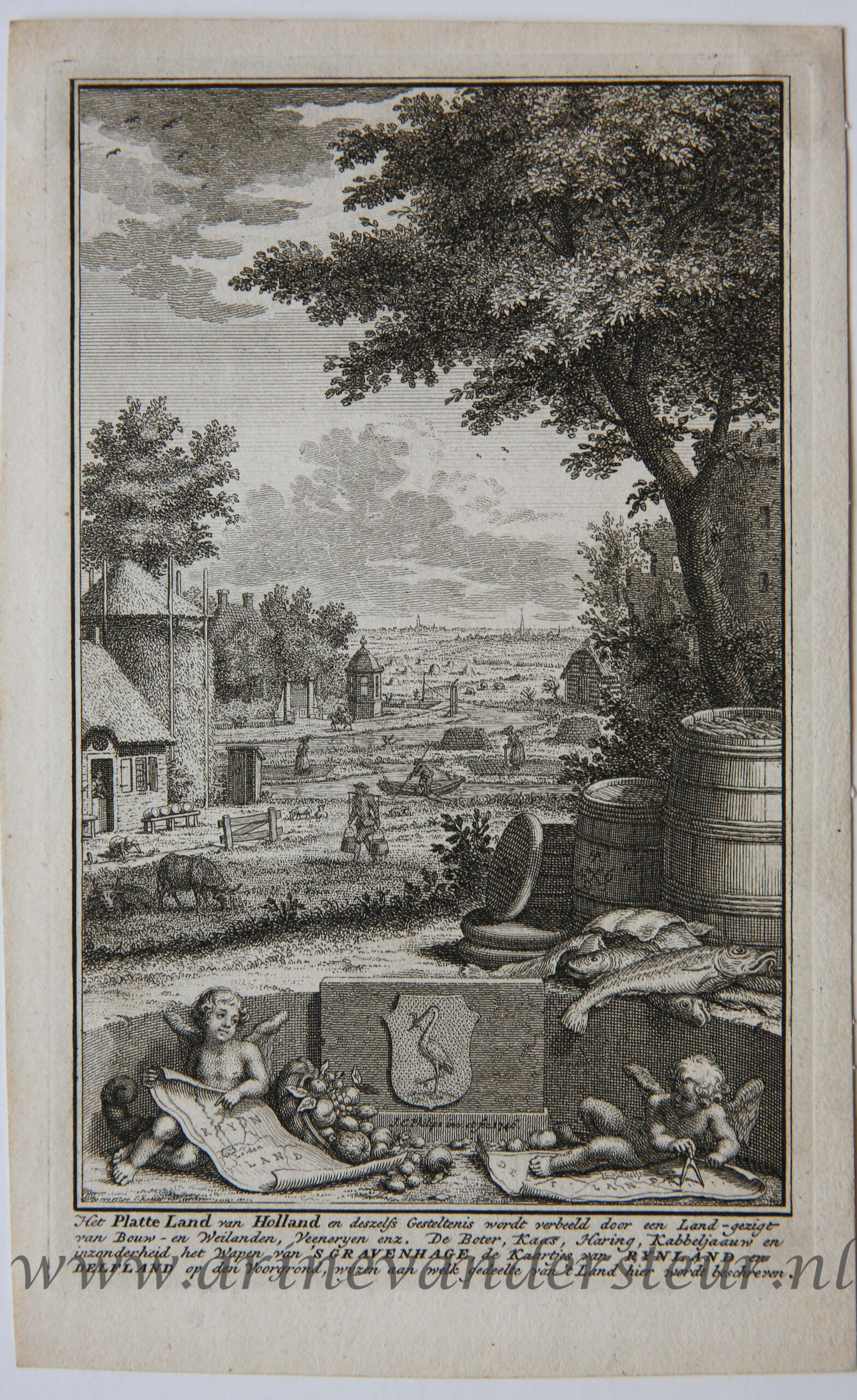 [Antique title page, 1746] River landscape with a farm, published 1746, 1 p.