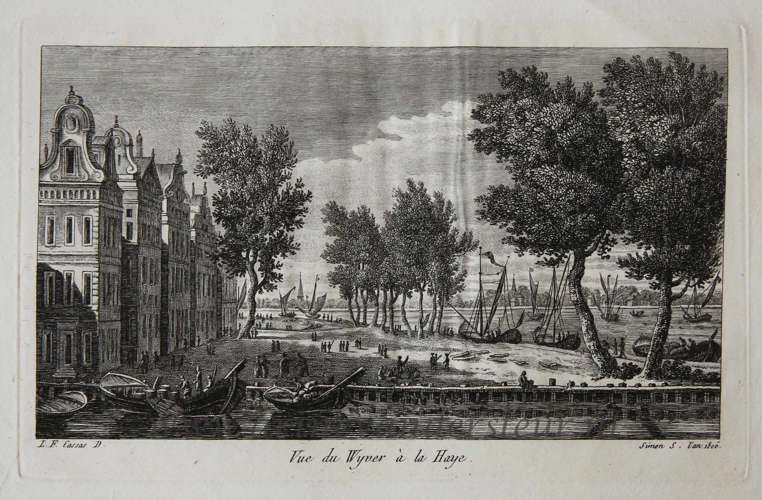 [Antique print, etching] Vue de Wyver a' la Haye (hofvijver Den Haag, The Hague), published 1806.