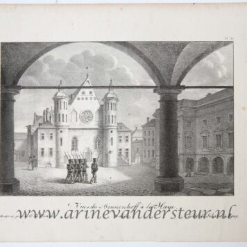 [Antique print, lithography] Vue du Binnenhof a la Haye (Prent Binnenhof Den Haag), published 1825.