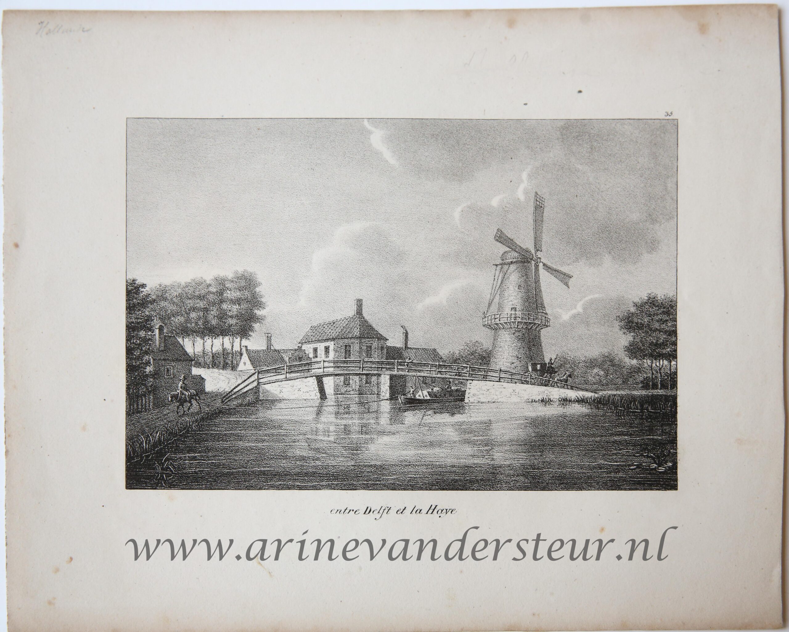 [Antique print, lithography] [Vue]entre Delft e la Haye (tussen Delft en Den Haag, The Hague), published 1825.
