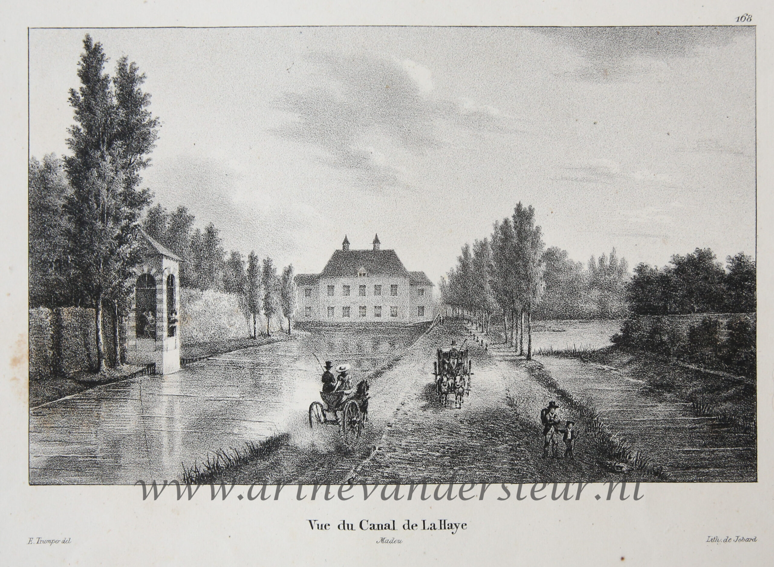 [Antique print, lithography, The Hague] Vue du Canal de la Haye (gracht in Den Haag), published 1825.