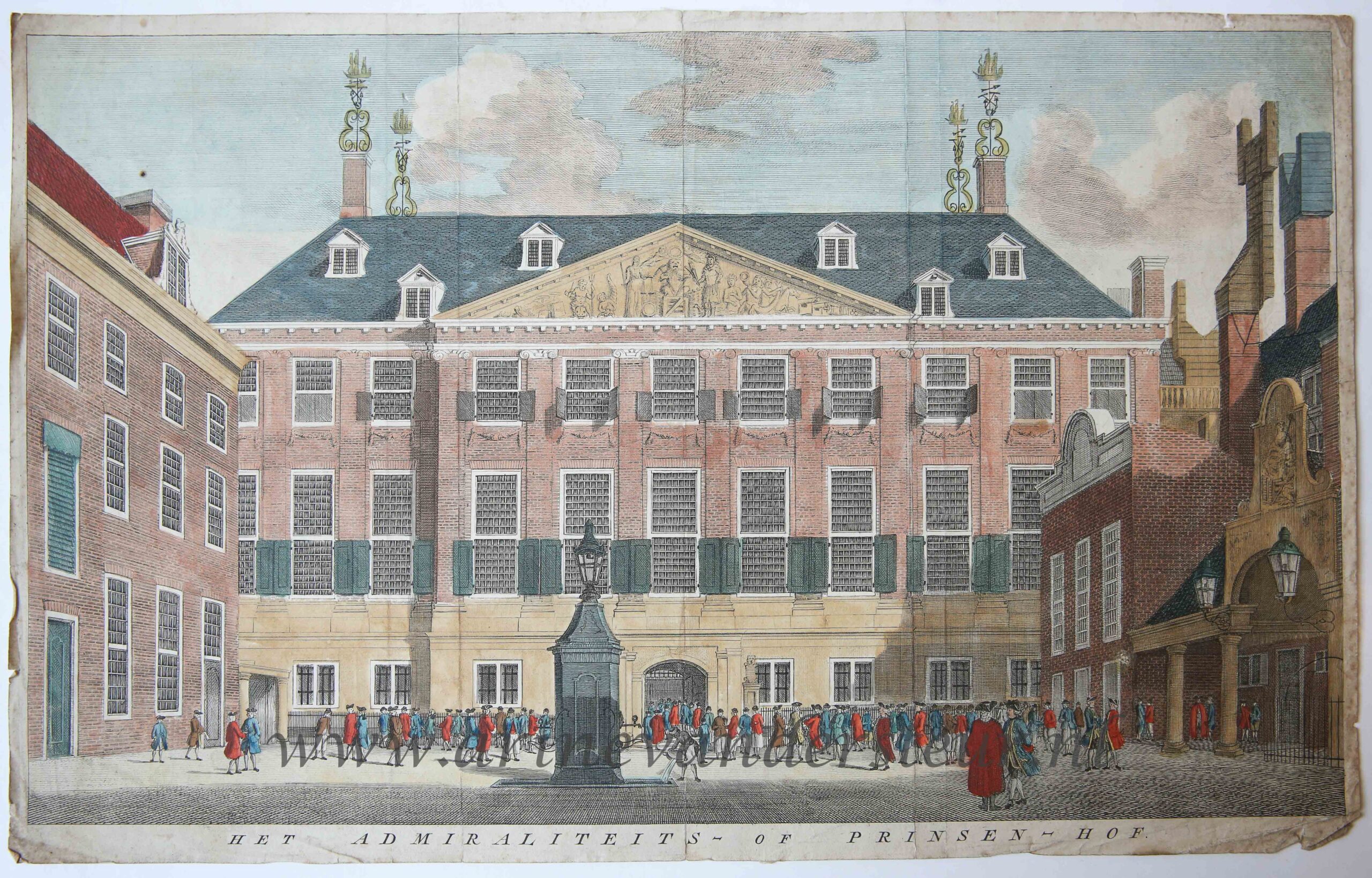 [Antique print, engraving] HET ADMIRALITEITS- OF PRINSEN- HOF (Prinsenhof Amsterdam, Hotel The Grand), published 1765.