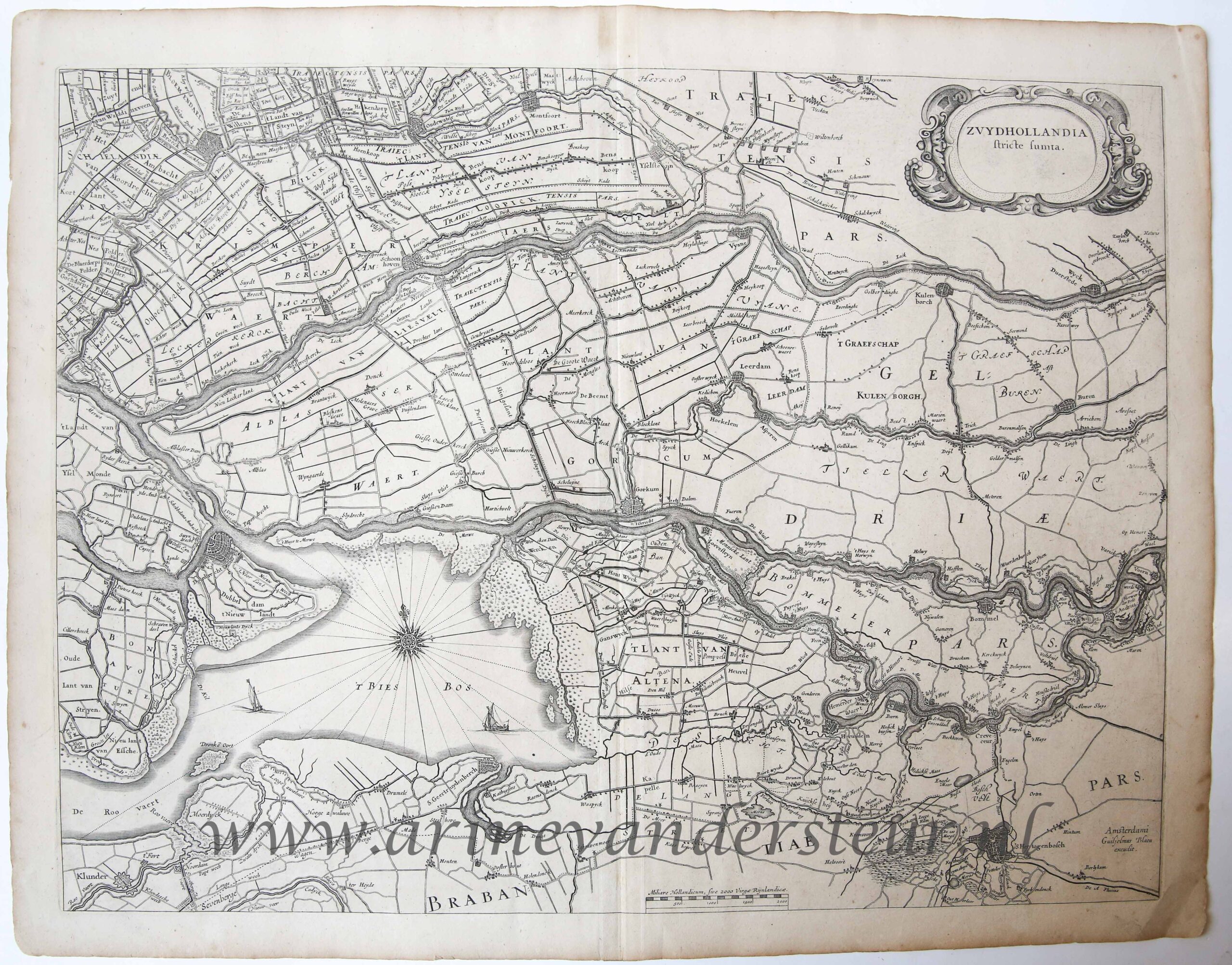 [Cartography, Antique print, engraving] Map of South Holland (Zuid Holland), published after 1674.