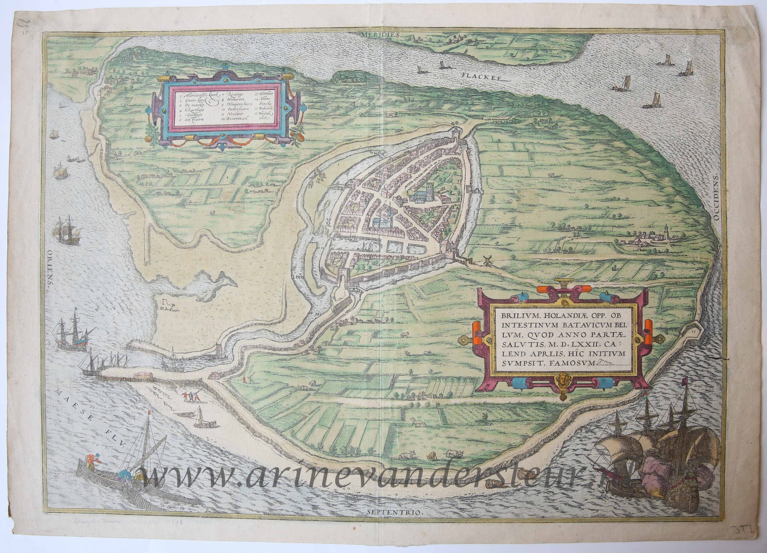 [Cartography, Antique print, handcolored engraving] Le Briel (Brielle), published 1575.