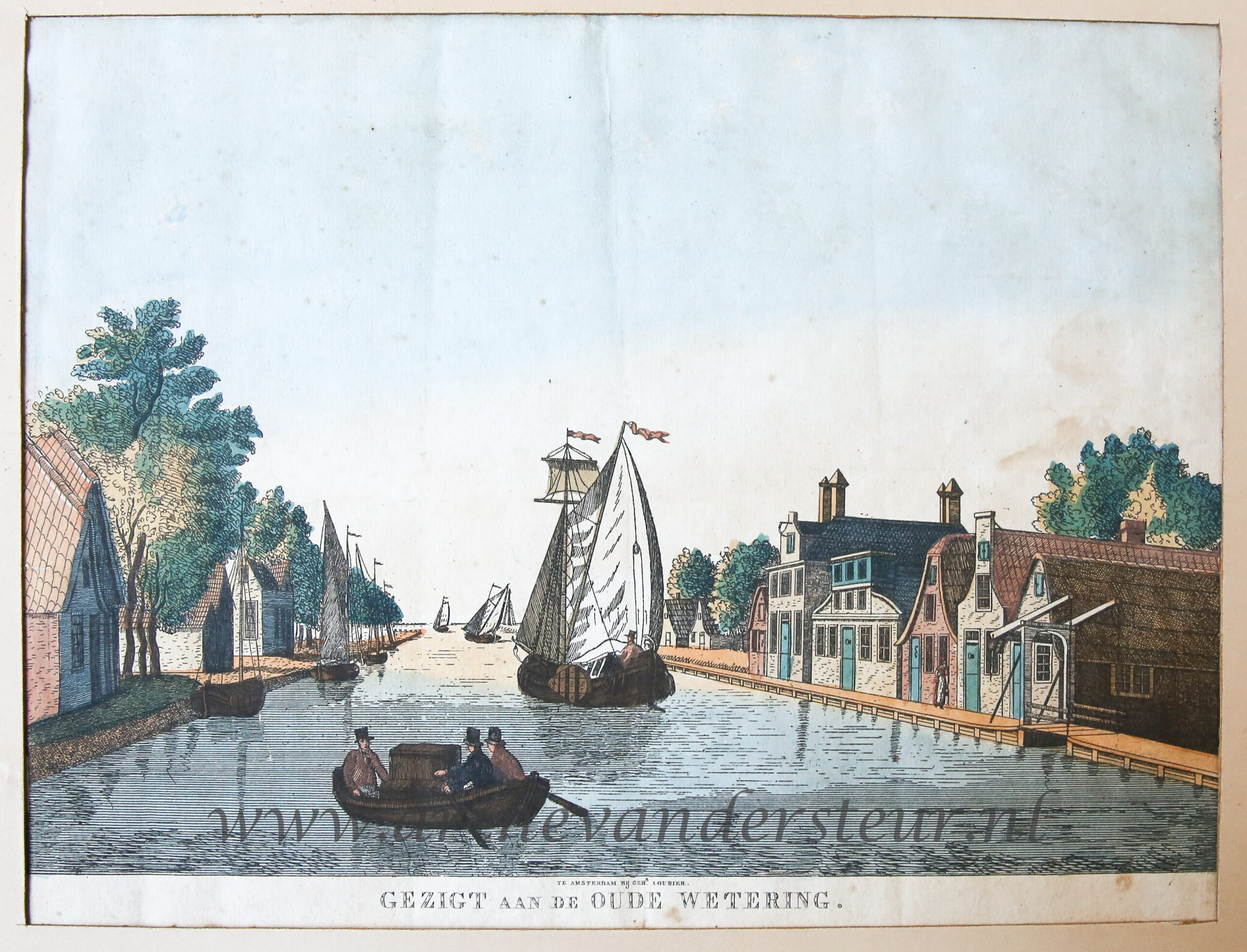 [Antique optical print, handcolored etching] GEZIGT AAN DE OUDE WETERING (Amsterdam), published ca. 1830.