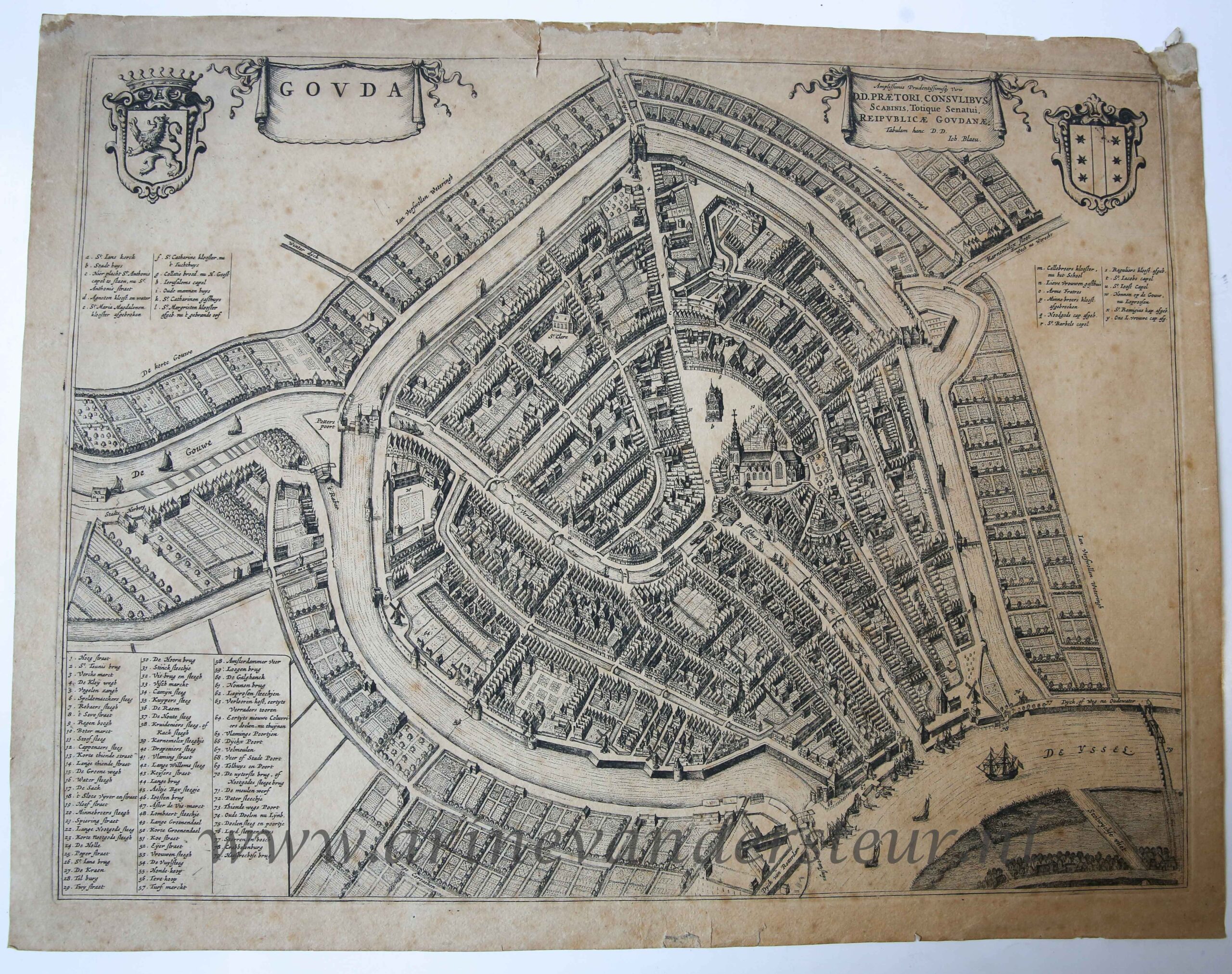 [Antique print, engraving] GOVDA (plattegrond, kaart van Gouda), published 1649 or after 1674.