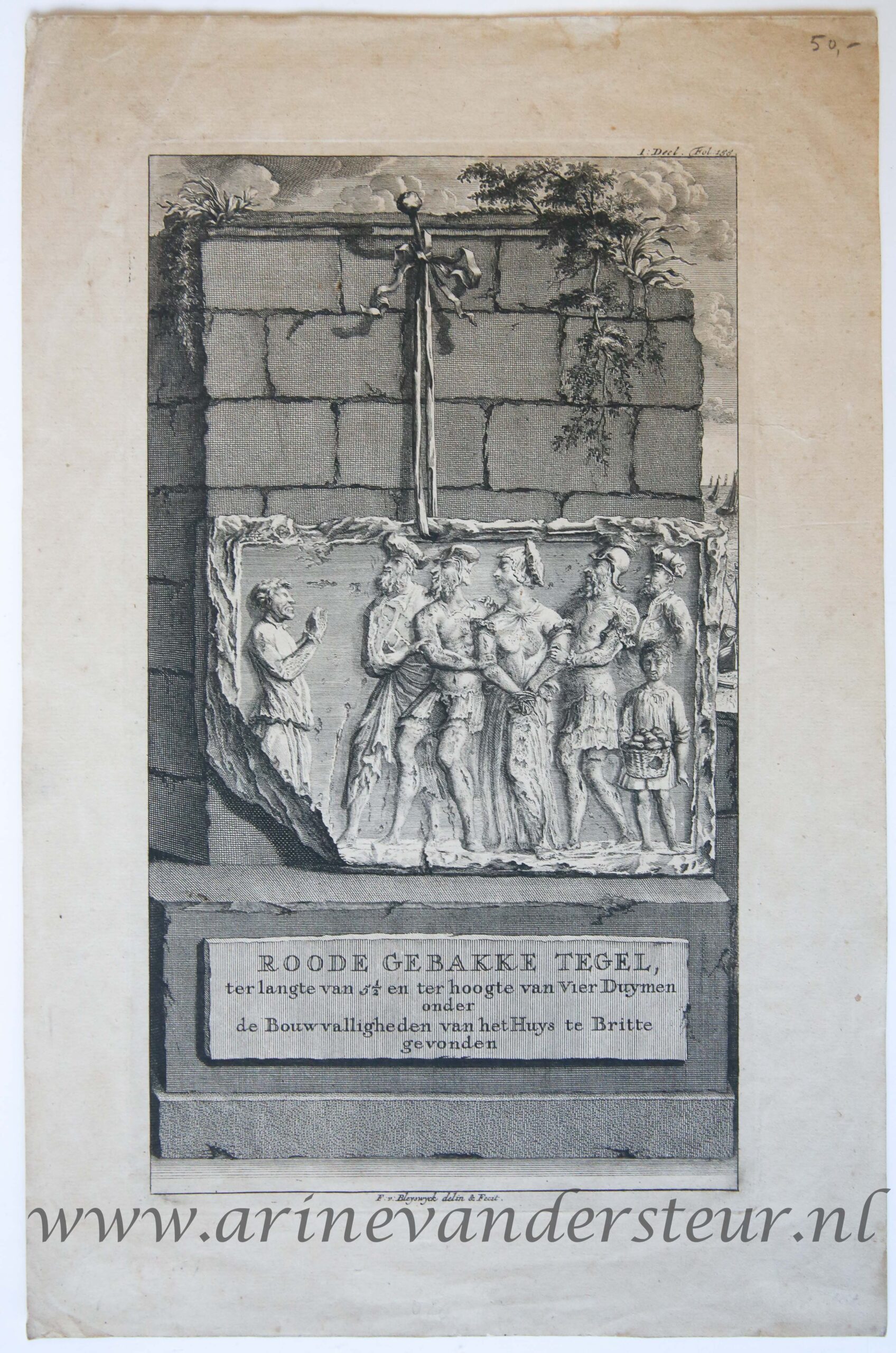 [Antique print, etching, Katwijk, Borch te Bretten] ROODE GEBAKKE TEGEL..., published 1734.