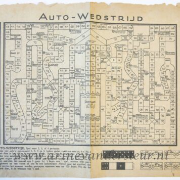 [Antique print, board game, carrace, horseracing, lithography] Auto-wedstijd / Wedrennen met Hindernissen, published ca. 1920