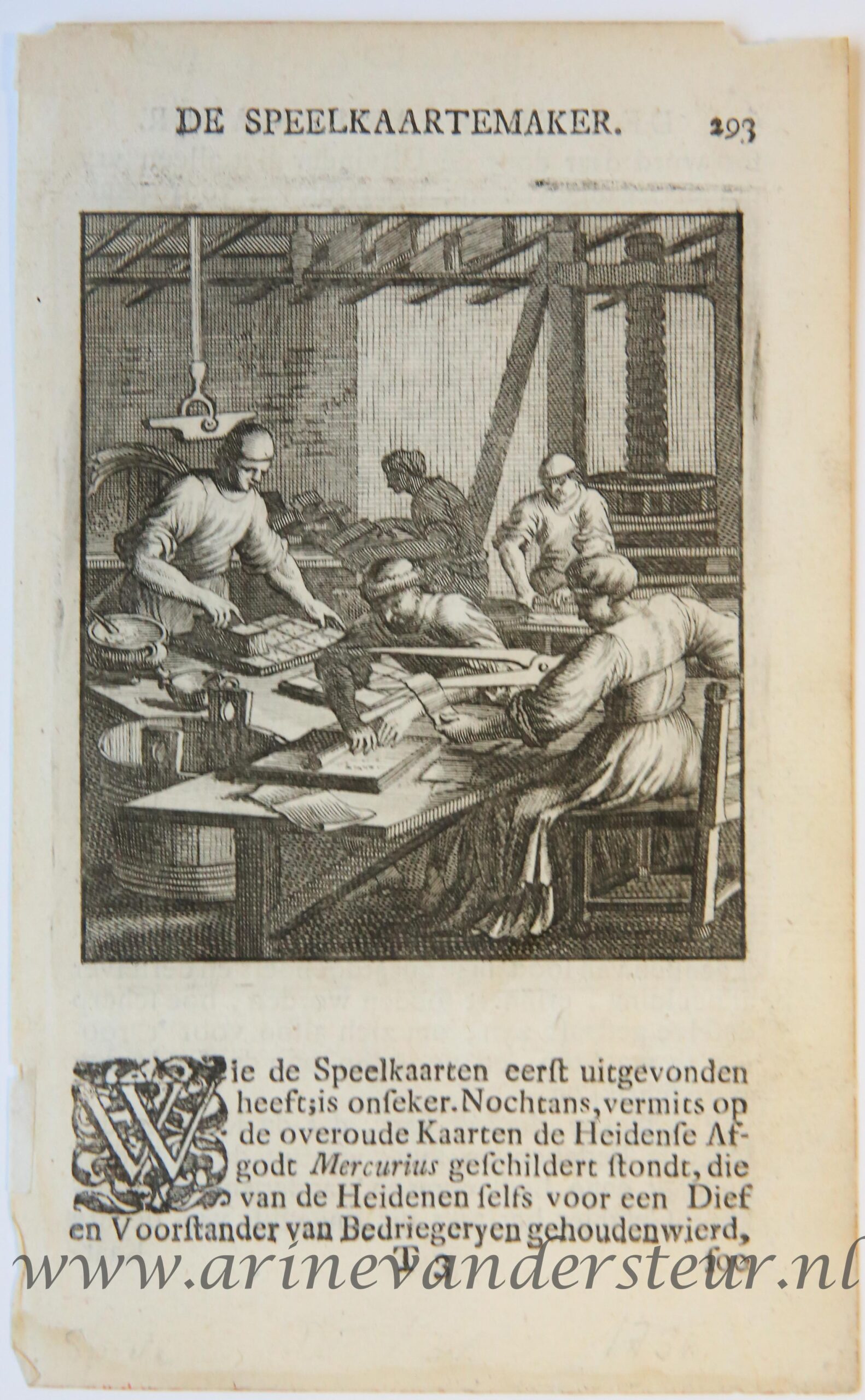 [Antique print, game, etching] De Speelkaartemaker / The Playing Cards Maker, published ca. 1700.