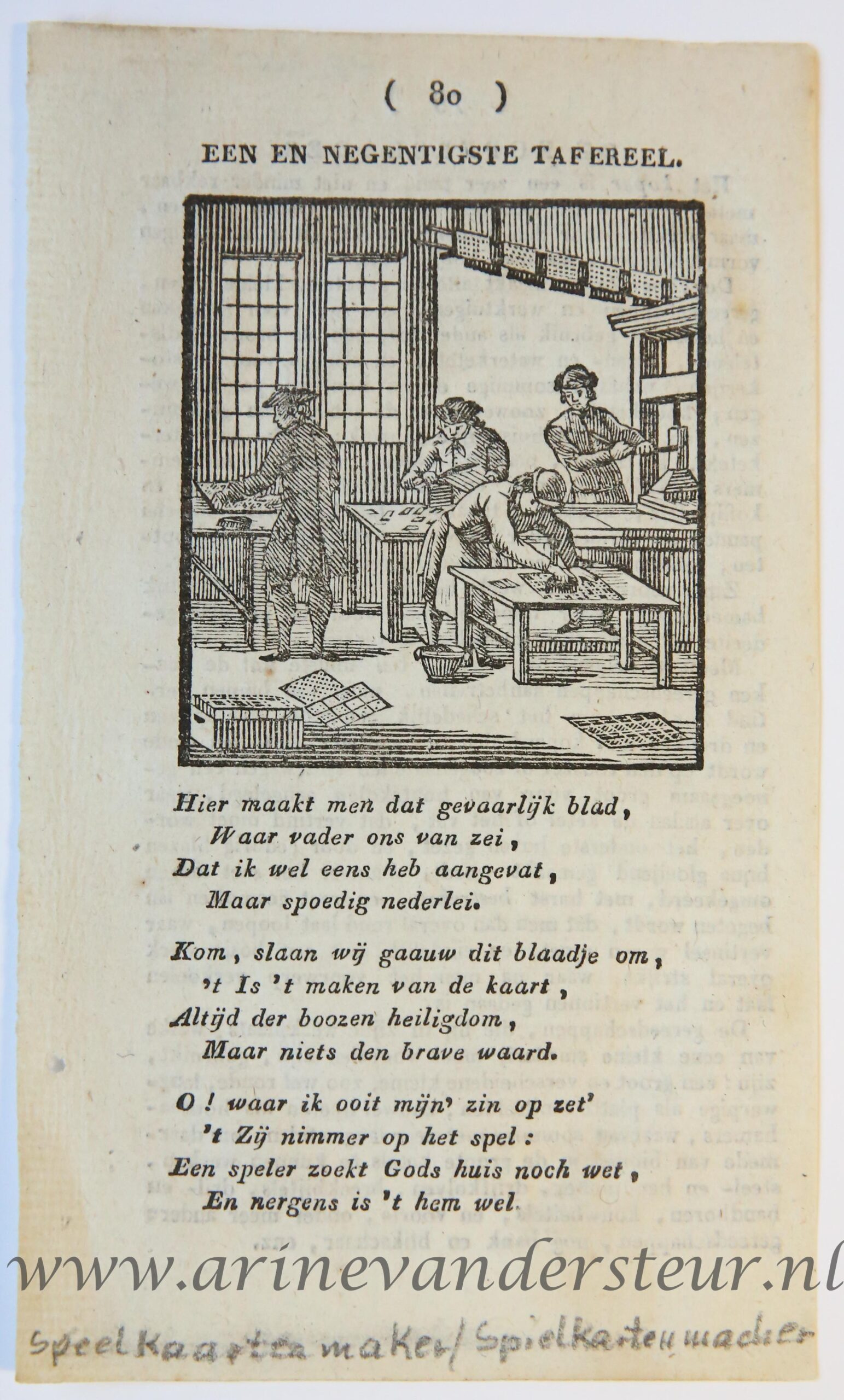 [Antique print, game, woodcut] De Speelkaartenmaker / The Playing Cards Maker, published 1828.