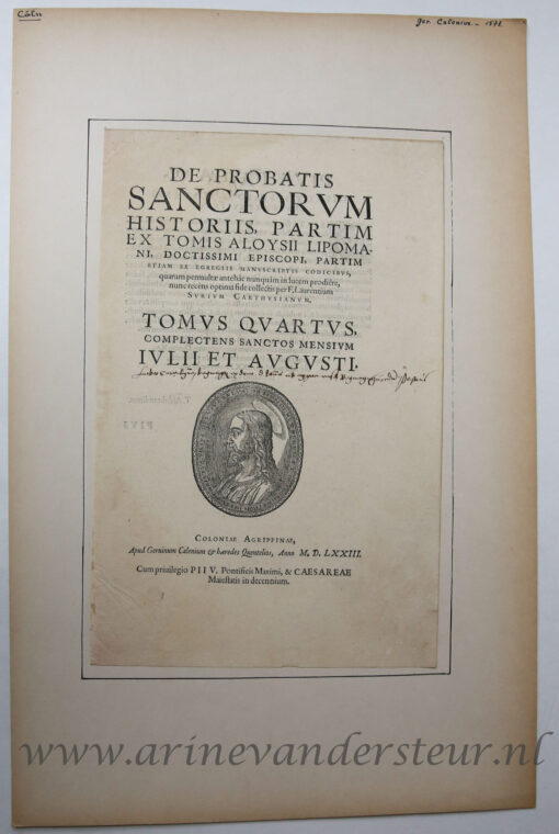 [Antique title page, 1573] De probatis sanctorum historiis, published 1573, 1 p.
