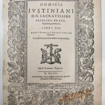 [Antique title page, 1604] Codicis Iustiniani...(Codex Justinianus), published 1604, 1 p.