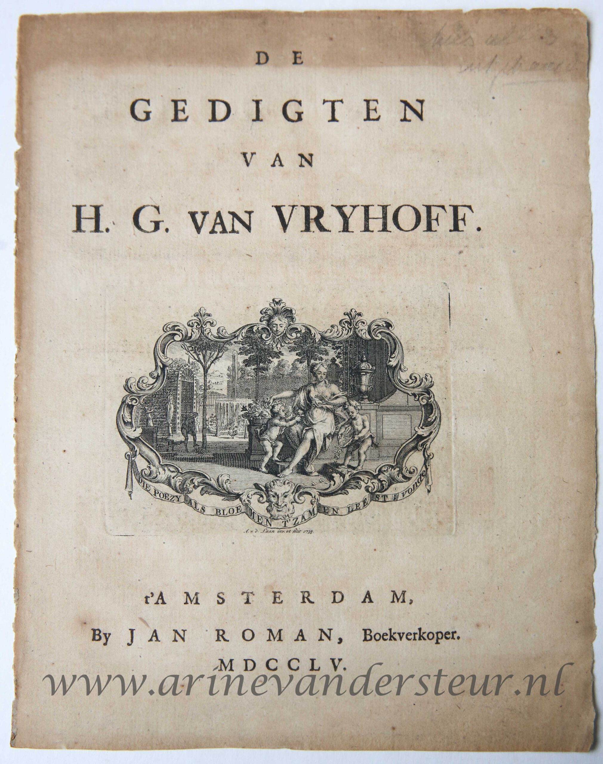 [Antique title page, 1755] De Gedigten van H.G. van Vryhoff, published 1755, 1 p.