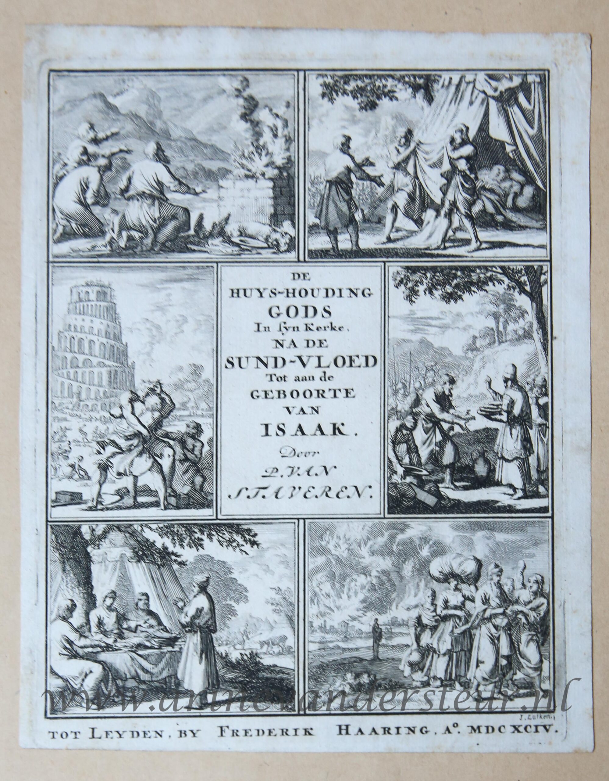 [Antique title page, 1694] De huyshoudinge Gods in sĳn kerke, na de sundvloed tot aan de geboorte van Isaak, published 1694, 1 p.