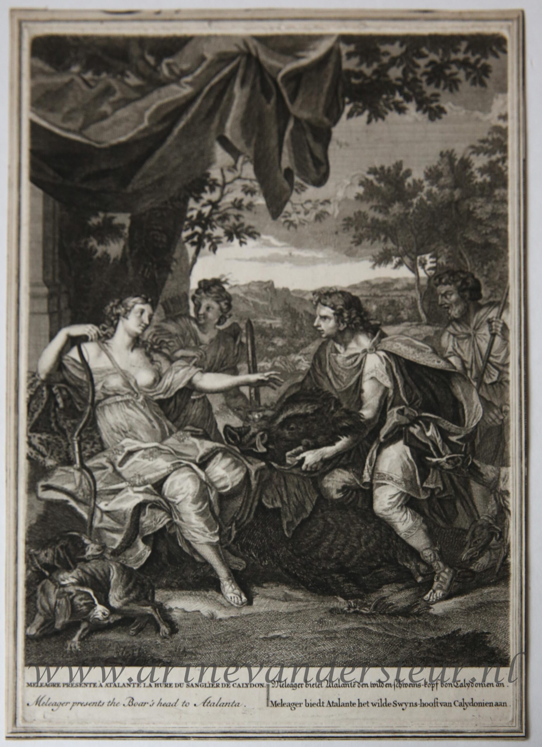 [Antique print, etching] Meleager and Atalanta (tapisserie of the Duc d'Orleans), published 1720, 1 p.