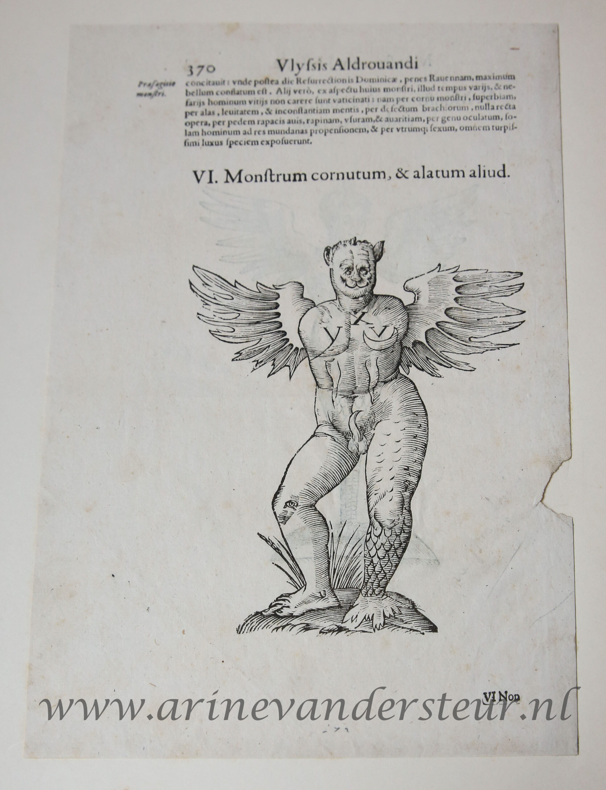 [Antique illustrated page, 1642] Monstrorum Historia, published 1642, 1 p.
