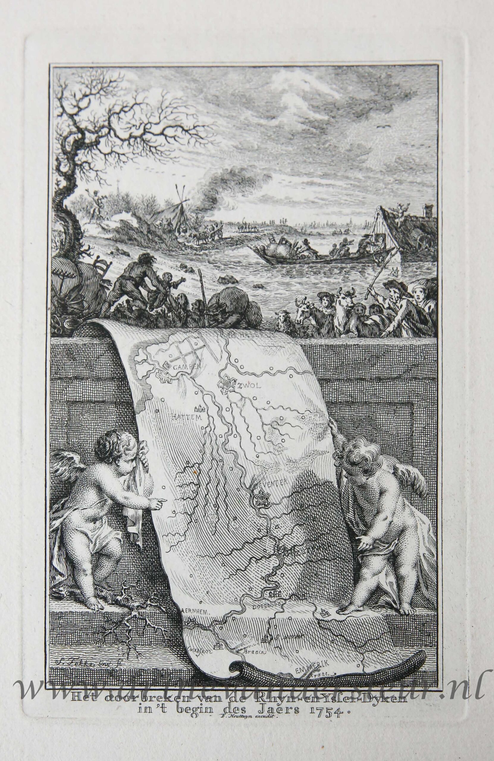 [Book illustration, 1754] Het doorbreken van de Rhyn- en Yssel-Dyken in't begin des Jaers 1754 , published 1754, 1 p.