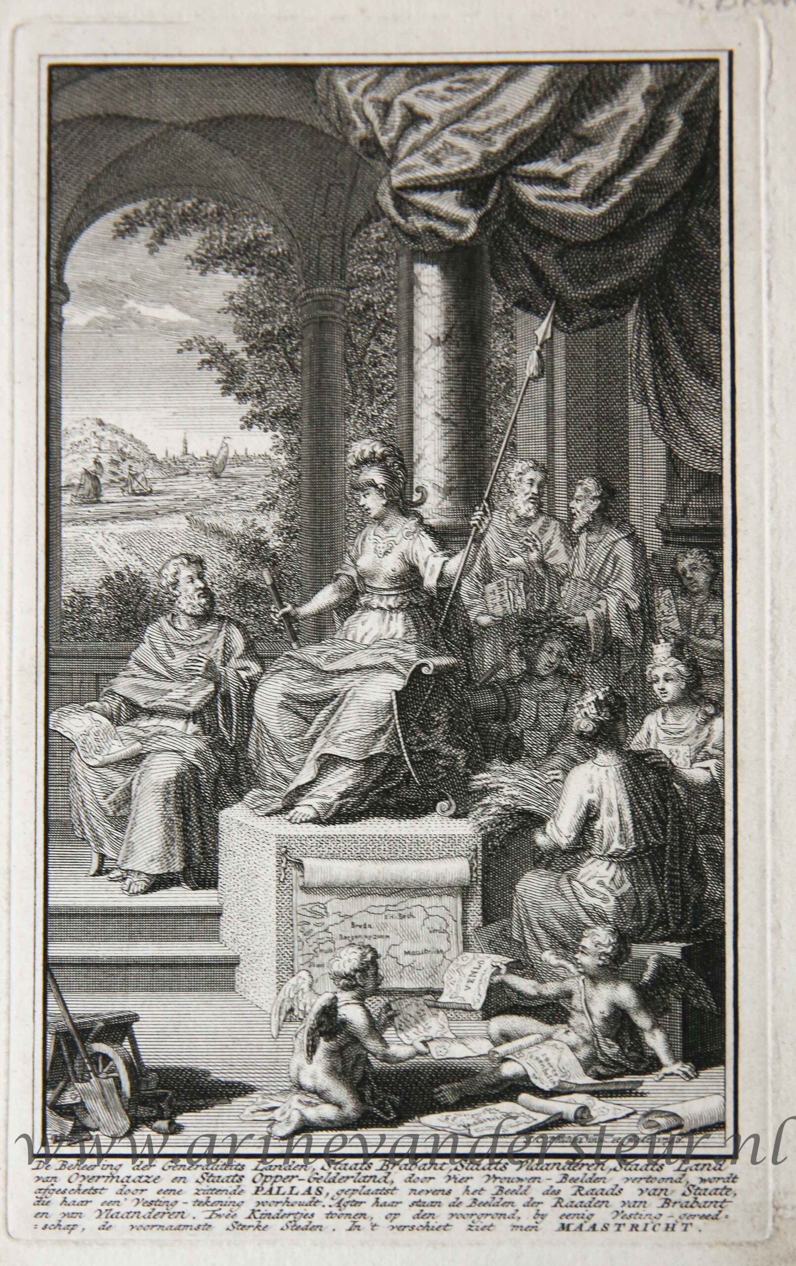 [Antique title page, 1740] Allegory of the Mastery of the Generality Lands / Allegorie op de beheersing van de Generaliteitslanden, published 1740, 1 p.