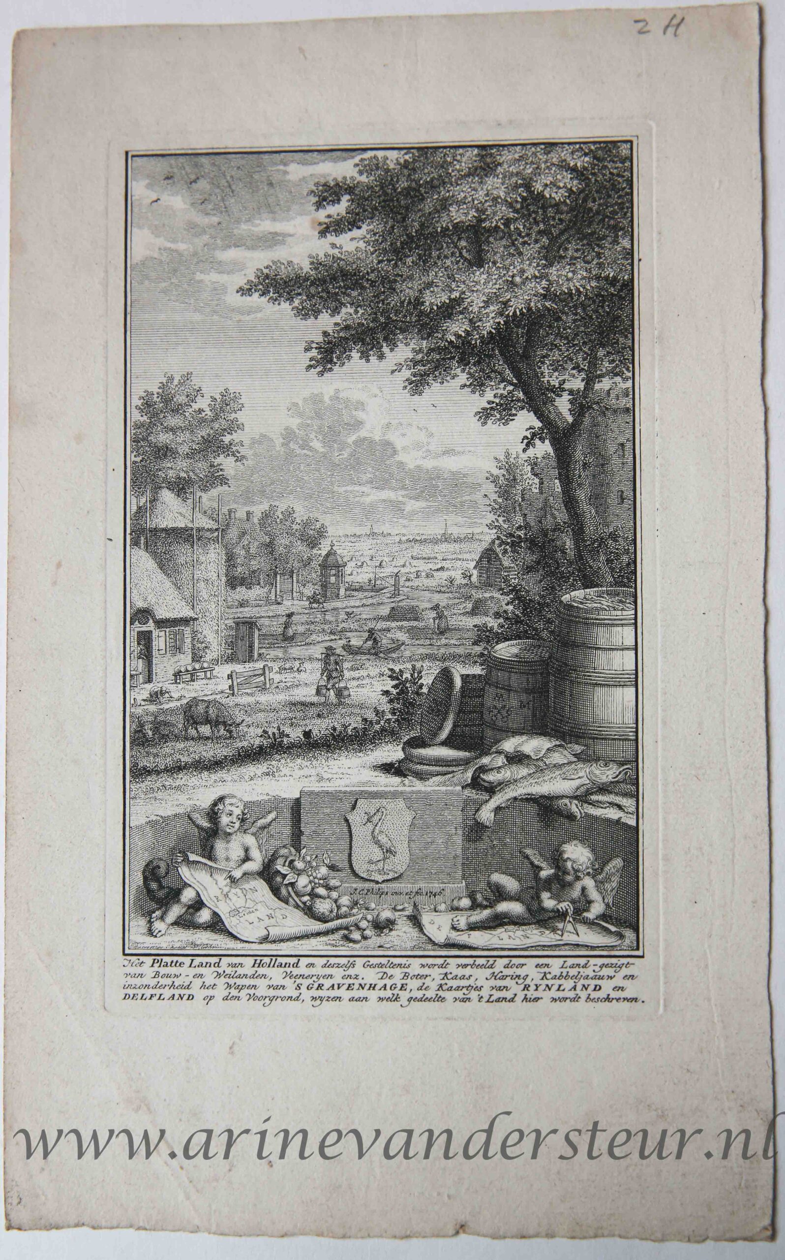 [Antique title page, 1746] River landscape with a farm / Rivierlandschap met boerderij en weilanden, published 1746, 1 p.